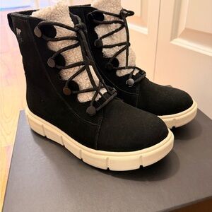 Sorel Black and White Lace-Up Winter Boots